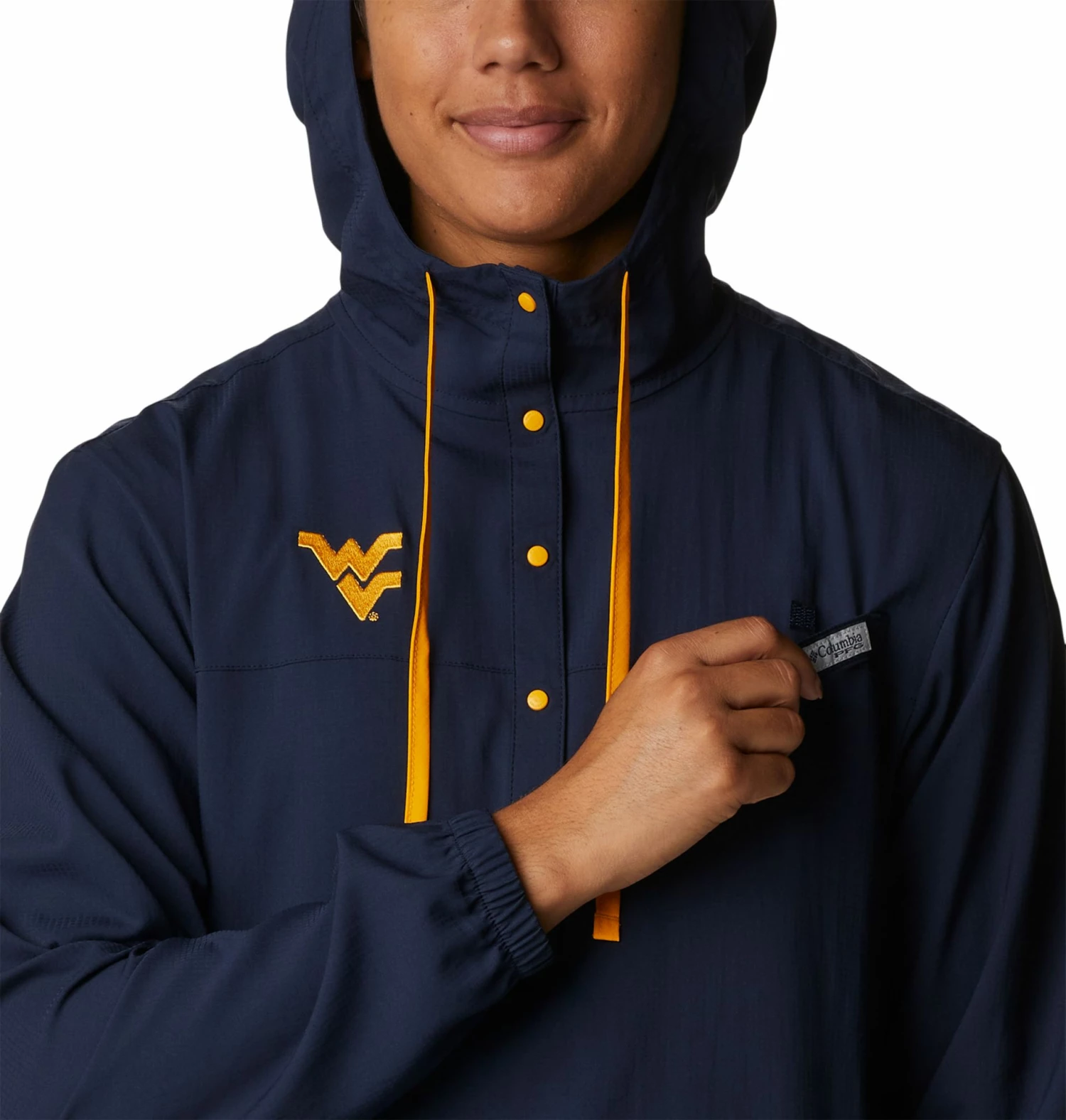 New ๐ Columbia ๐ฉ Women's West Virginia Mountaineers Blue PFG Tamiami Quarter-Snap Long Sleeve Hooded ๐ Shirt ๐ - Image 3