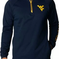 Cheapest 🤩 Columbia Men's West Virginia Mountaineers Blue PFG Terminal Tackle Quarter-Zip Pullover 👕 Shirt ❤️