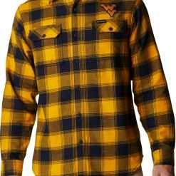 Wholesale 😀 Columbia Men's West Virginia Mountaineers Blue Plaid Flare Gun Flannel Button Down Long Sleeve 👚 Shirt 🥰