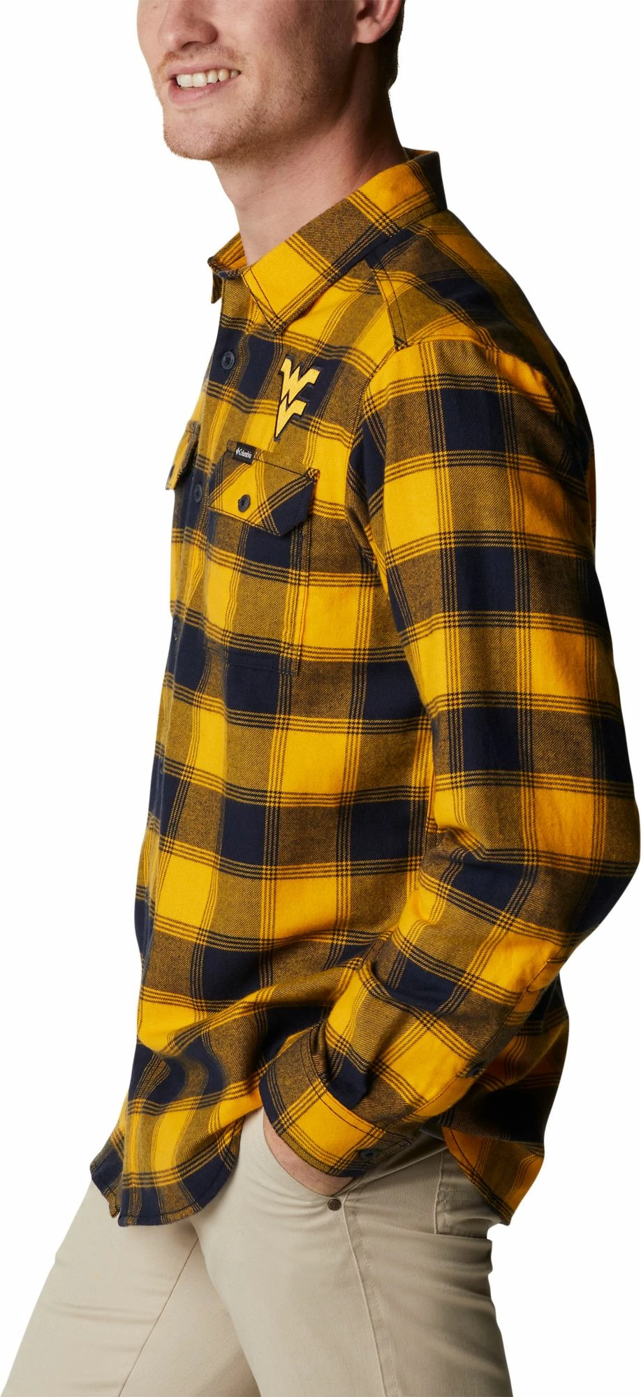 Wholesale ๐ Columbia Men's West Virginia Mountaineers Blue Plaid Flare Gun Flannel Button Down Long Sleeve ๐ Shirt ๐ฅฐ - Image 2